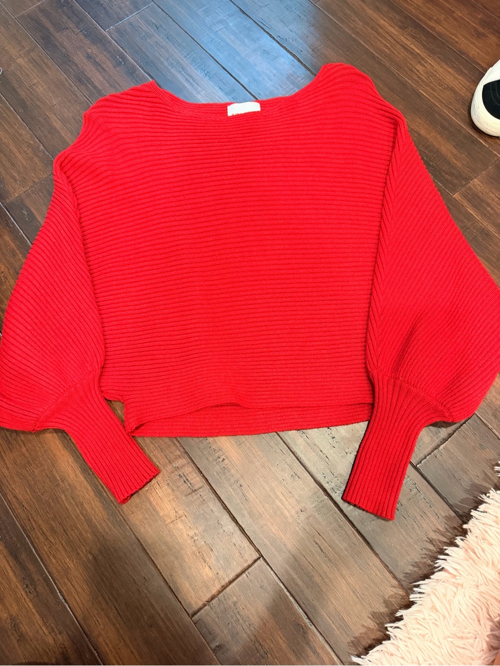 Pink Rose Red Ribbed Boatneck Sweater